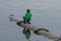 Interaktion eines Kindes mit dem Vogel